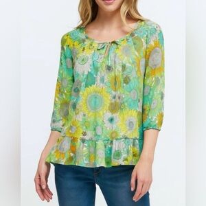 Liberty of London/ Target Sunflower Print Blouse in Green and Yellow Size M